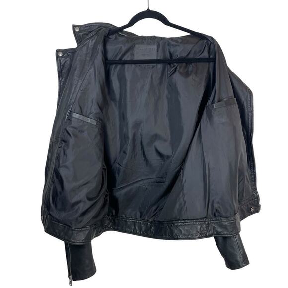 All Saints Lomi Sheep Leather Asymmetrical Zip Biker Moto Jacket Black Sz Medium - Picture 6 of 9